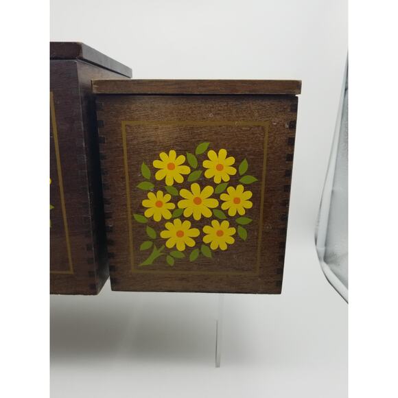 Imperial Hand Carved HardWood Canisters Yellow Flowers Japan Vintage Set nesting - Picture 7 of 16